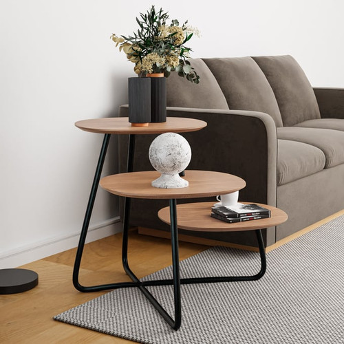 LeisureMod Hazelton Natural Wood Black Multi Top End Tables