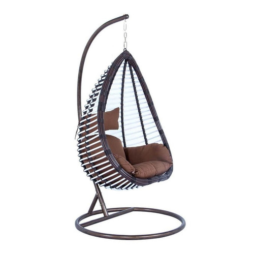 LeisureMod Egg Brown Wicker Hanging Swing Chair