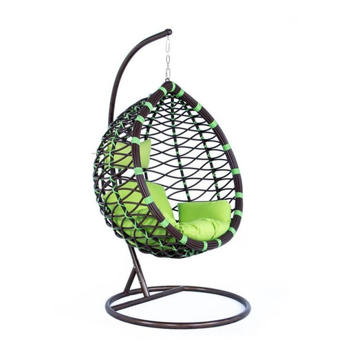 LeisureMod Egg Green Wicker Hanging Swing Chair