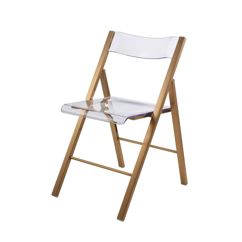 LeisureMod Menno Brushed Gold Acrylic Folding Chair