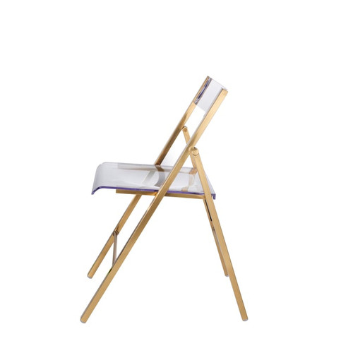 LeisureMod Menno Brushed Gold Acrylic Folding Chair