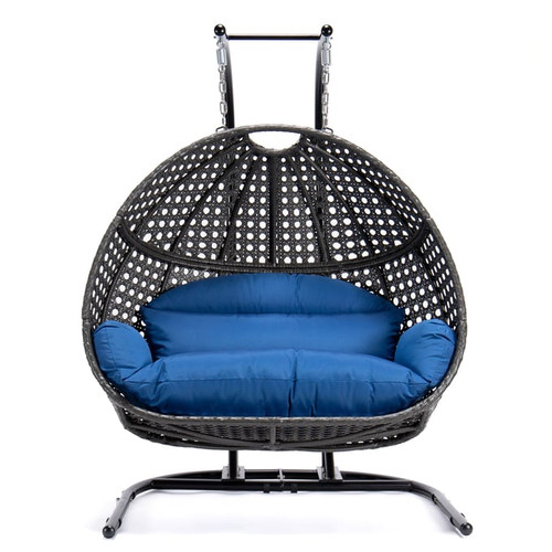 LeisureMod Egg Blue Fabric Double Swing Chair