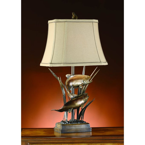2 Crestview Collection Upstream Bronze Beige Table Lamps