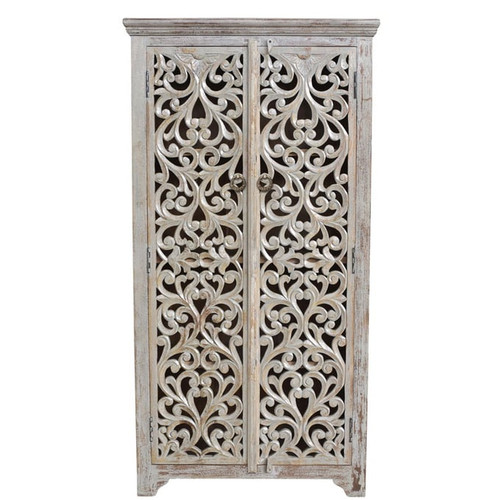 Crestview Collection Bengal Manor Mango Wood Hand Carved Tall Cabinet
