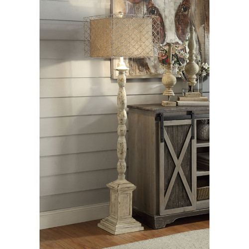 Crestview Collection Holcomb Distressed White Natural Floor Lamp