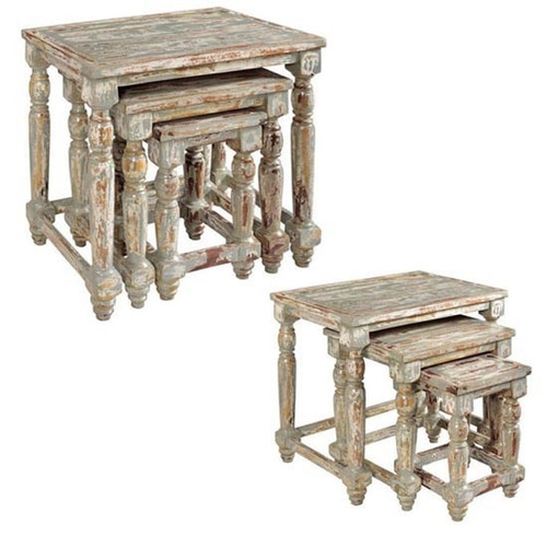 Crestview Collection Bengal Manor Distressed Grey 3pc Nesting Table Set