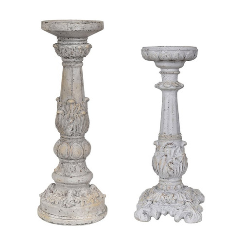 Crestview Collection Victorian Antique White Grey 2pc Candle Holders Set