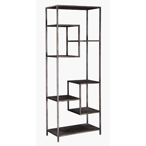 Crestview Collection Elmore Distressed Grey Etagere Bookcase