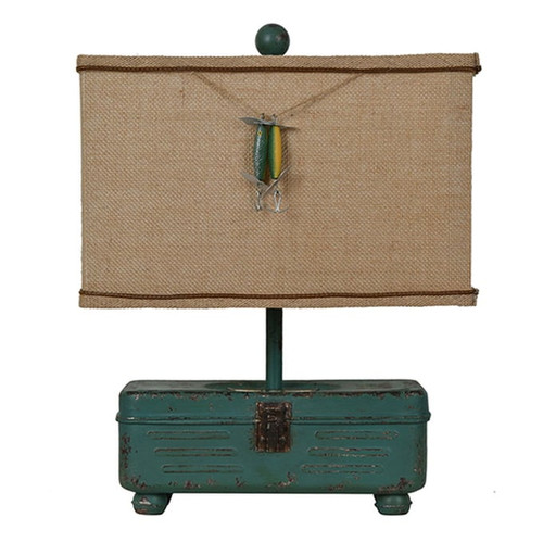 2 Crestview Collection Tackle Box Blue Burlap Table Lamps