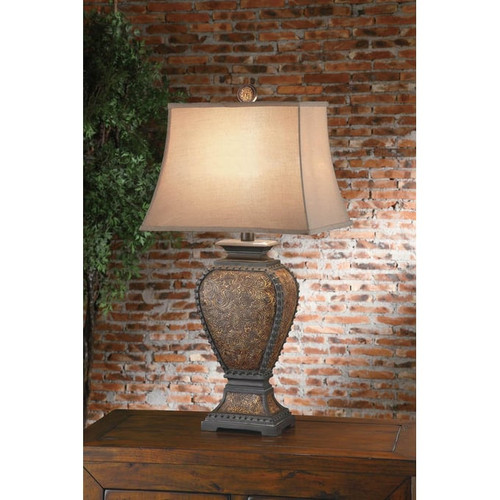 2 Crestview Collection Tooled Tan Resin Table Lamps