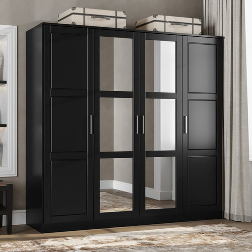 Palace Imports Cosmo Black 4 Mirrored Door Wardrobe With 2 Shelves