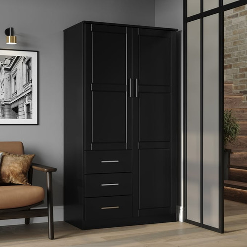 Palace Imports Metro Black 2 Raised Panel Door Wardrobe With 4 Shelves