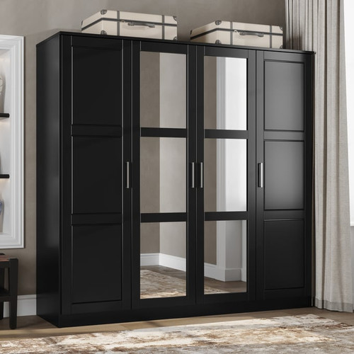 Palace Imports Cosmo Black 4 Mirrored Door Wardrobe With 4 Shelves