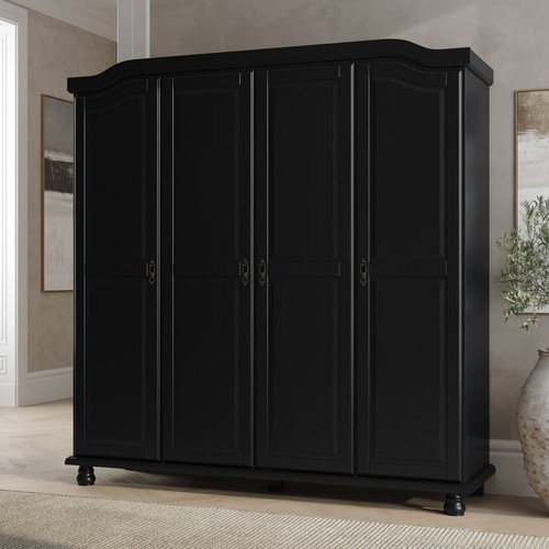 Palace Imports Kyle Black 4 Door Wardrobe With 2 Drawer And 4 Small And 1 Large Shelf