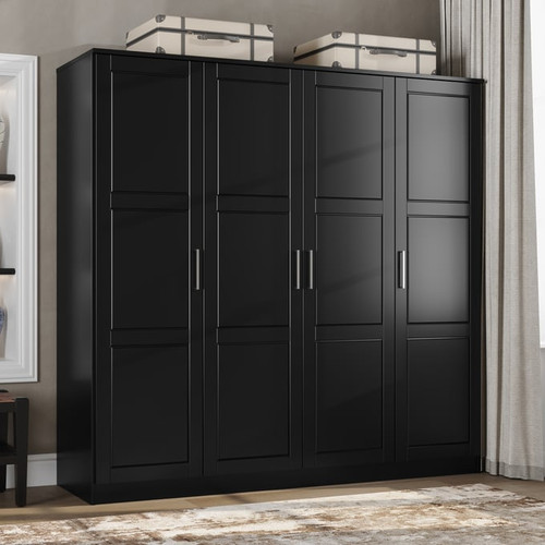 Palace Imports Cosmo Black 4 Raised Panel Door Wardrobe With 4 Shelves