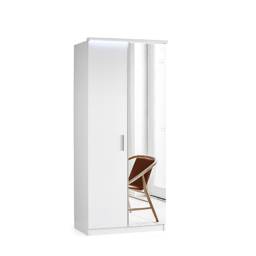 Modarte Roma Gloss White LED Freestanding 2 Doors Wardrobe Cabinet