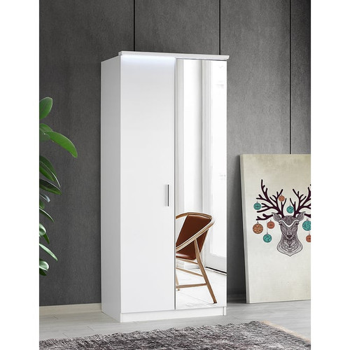 Modarte Roma Gloss White LED Freestanding 2 Doors Wardrobe Cabinet