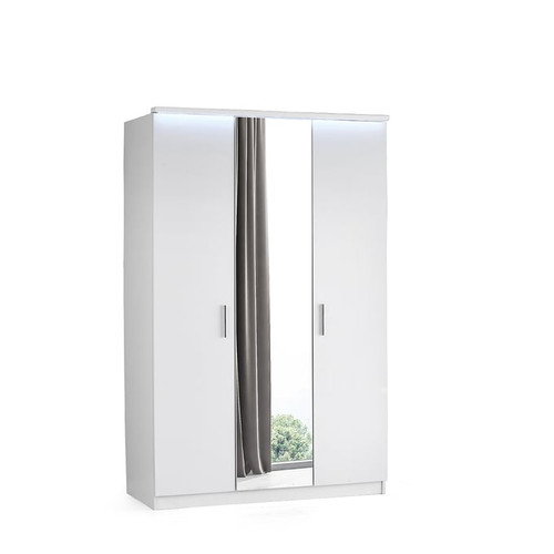 Modarte Roma Gloss White LED Freestanding 3 Doors Wardrobe Cabinet