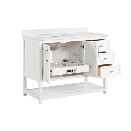 Modarte Salerno White 42 Inch Single Sink Vanity with Power Bar