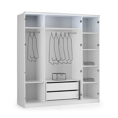 Modarte Roma Gloss White LED Freestanding 4 Doors Wardrobe Cabinets