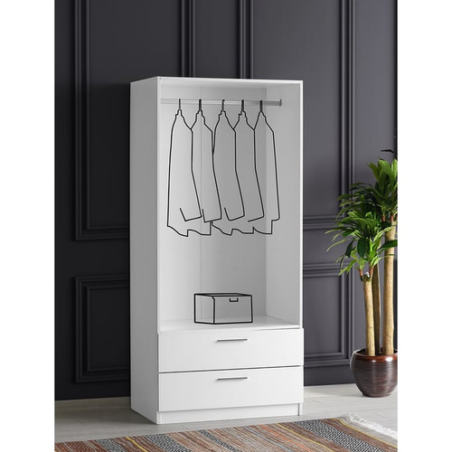 Modarte Lyon Matte White Freestanding 2 Doors Wardrobe Cabinet