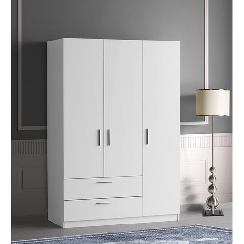 Modarte Lyon Matte White Freestanding 3 Doors Wardrobe Cabinet