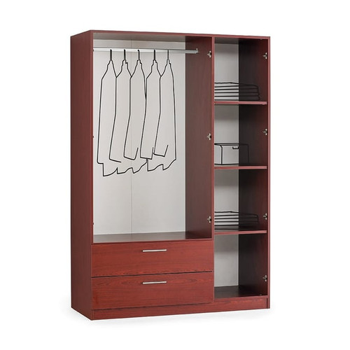 Modarte Cambridge Matte Mahogany Freestanding 3 Doors Wardrobe Cabinets