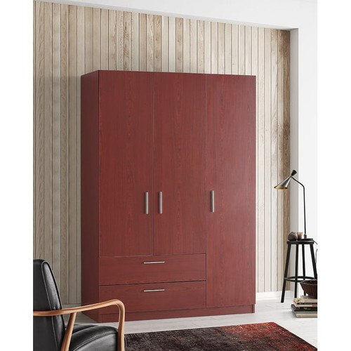 Modarte Cambridge Matte Mahogany Freestanding 3 Doors Wardrobe Cabinets