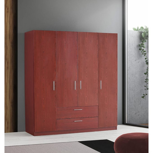 Modarte Cambridge Matte Mahogany Freestanding 4 Doors Wardrobe Cabinets