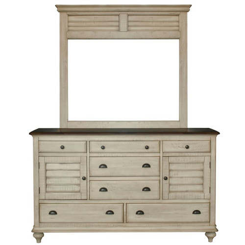 Sunset Trading Shades of Sand Cream Walnut 7 Drawer Dresser and Mirror