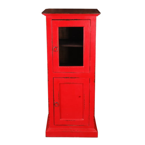 Sunset Trading Shabby Chic Cottage Red Glass Door Storage Cabinet