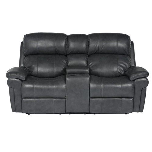 Sunset Trading Gray Leather Power Headrest Reclining Loveseat