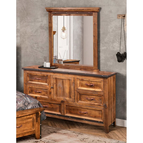 Sunset Trading Rustic City Natural Oak 6 Drawers Dresser and Mirror