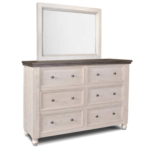 Sunset Trading Rustic French White Brown Double Dresser and Mirror