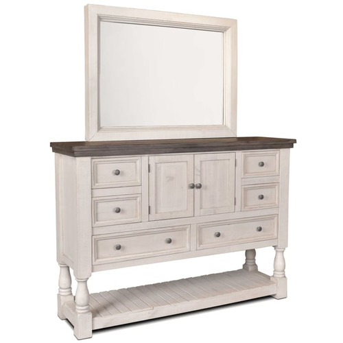 Sunset Trading Rustic French White Brown Dresser and Mirror