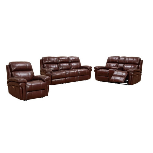 Sunset Trading Luxe Brown Leather 3pc Reclining Living Room Set