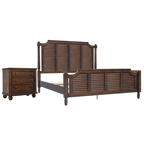 Sunset Trading Bahama Shutter Tropical Walnut Wood 2pc Bedroom Set with Queen Bed