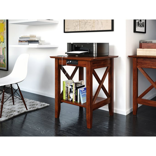 AFI Furnishings Lexi Walnut Printer Stand with Charging Station