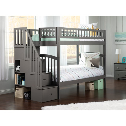 AFI Furnishings Westbrook Twin Over Full Staircase Bunk Bed with Twin Urban Trundles