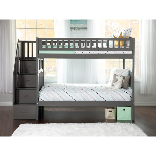 AFI Furnishings Westbrook Twin Over Full Staircase Bunk Bed with Twin Urban Trundles