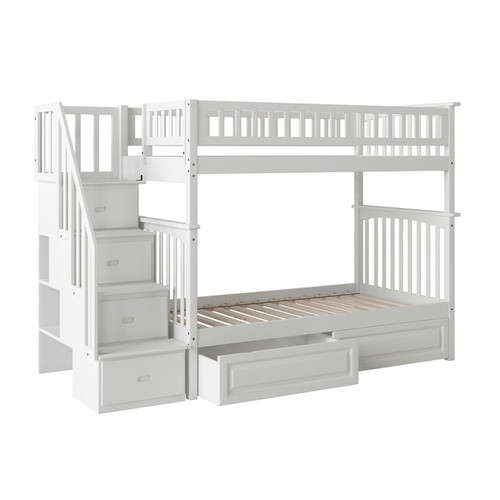 AFI Furnishings Columbia White Staircase Bunk Beds with Raised Panel Drawers