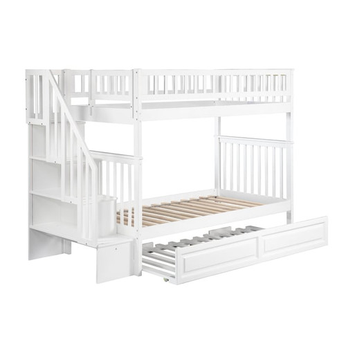 AFI Furnishings Woodland White Raised Panel Trundle and Staircase Twin Over Twin Bunk Bed