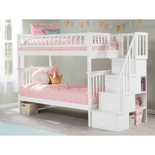 AFI Furnishings Columbia White Bunk Beds with Staircase