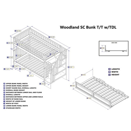 AFI Furnishings Woodland Raised Panel Trundle and Staircase Bunk Beds