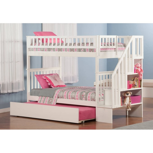 AFI Furnishings Woodland White Urban Trundle and Staircase Bunk Beds