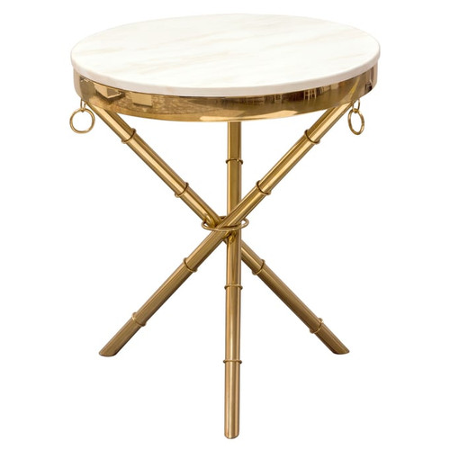 Diamond Sofa Reed White Top Gold Base Round Accent Table