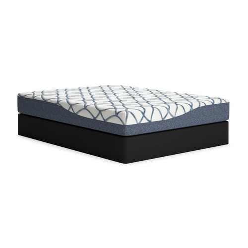 Ashley Furniture 10 Inch Chime Elite 2.0 White Blue Queen Mattress With Foundation