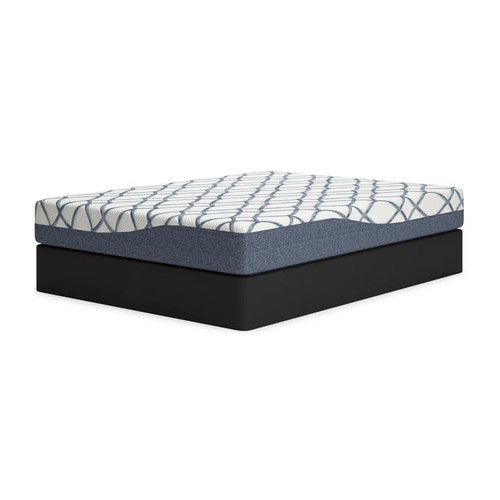 Ashley Furniture 10 Inch Chime Elite 2.0 White Blue Queen Mattress With Foundation