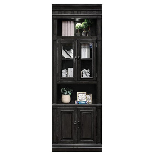 Parker House Washington Heights Brown 32 Inch Glass Door Cabinet with Light Kit