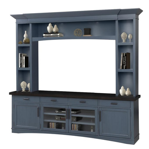 Parker House Americana Modern Blue 92 Inch TV Console with Hutch and LED Lights